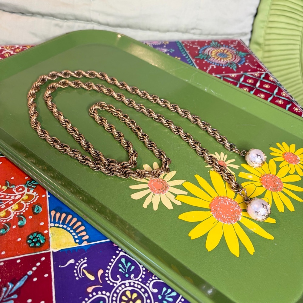 60s Rope Necklace with Faux Pearl